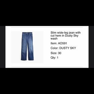 J Crew Slim Wide-Leg Jean with cut hem